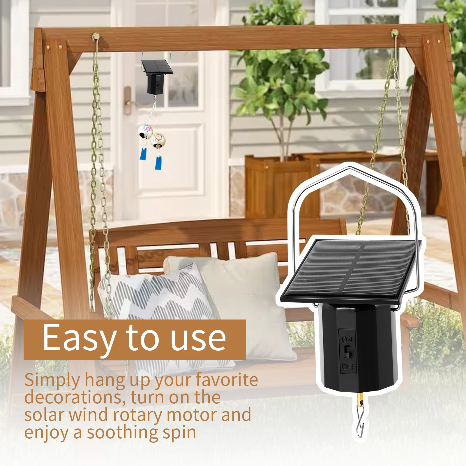 Solar Powered Hanging Display Motor Wind Spinner Motor with Hook Easy to Use Rotating Motor Practical Decoration for Wind Chimes