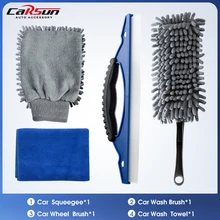 

CARSUN Car Wash Accessory Set 4PCS Wiper Blade Chenille Hand Microfiber Towel Cleaning Brush Car Wash Maintenance Kit Tool