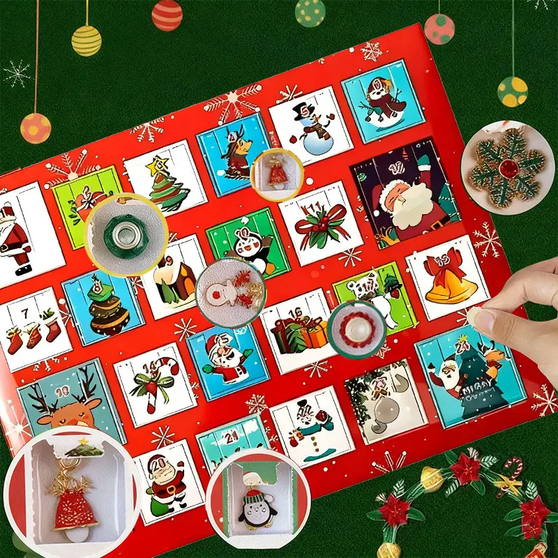 Christmas Advent Calendar Bracelet 24 Days of Xmas Countdown Calendar Surprise Gift Boxes DIY Creative Jewelry Charm Making Kit