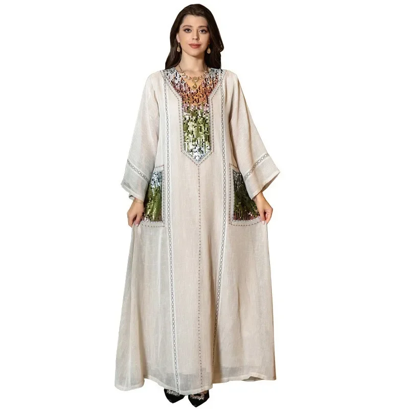 Beads Sequined Embroidered Robe Zhai Festival Muslim Women's Wear Muslim Dress Women prom dress  muslim dress