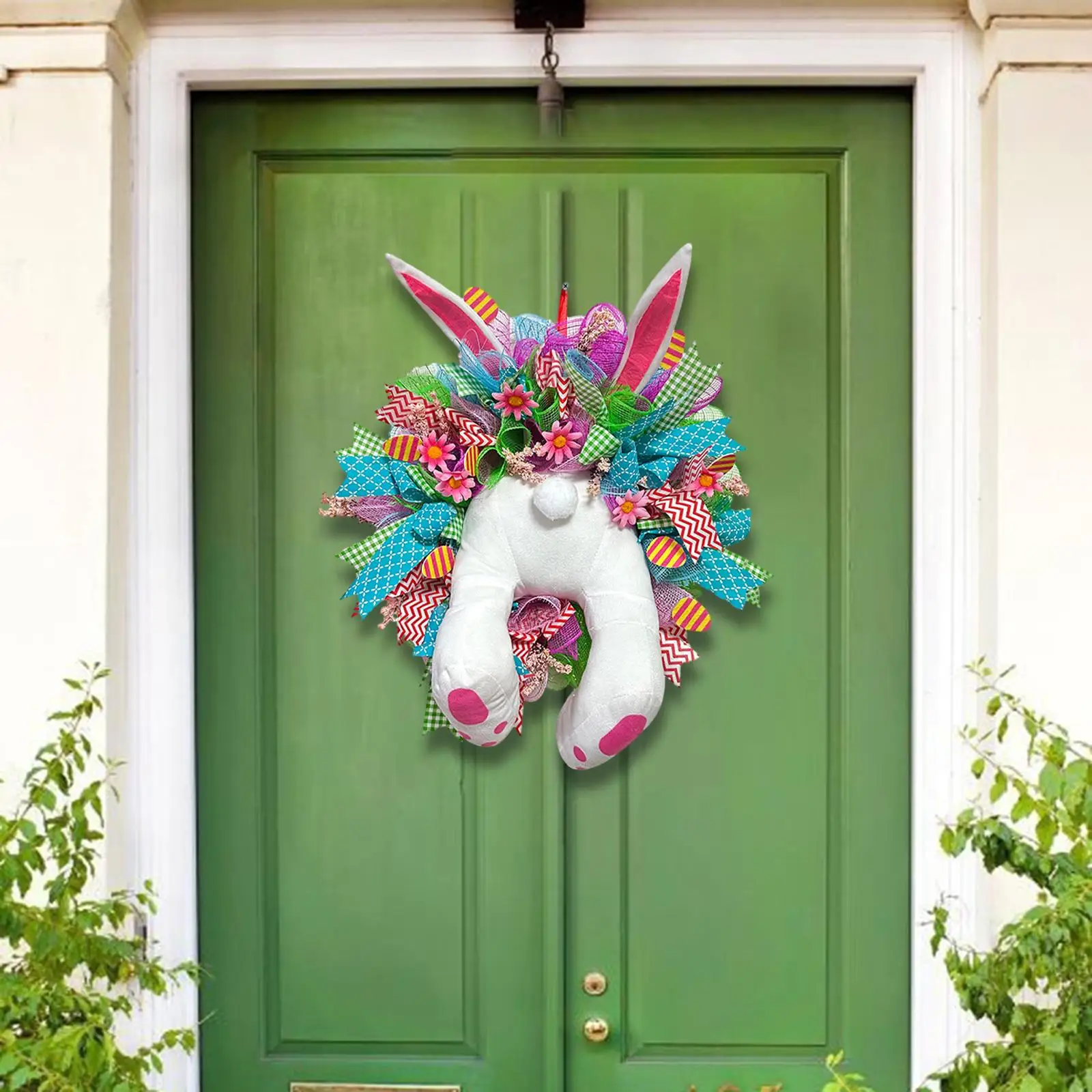 

Easter Bunny Wreath Decorative Hanging Home Decor Festival Wreath Welcome Sign for Farmhouse Outdoor Wedding Party Photo Props