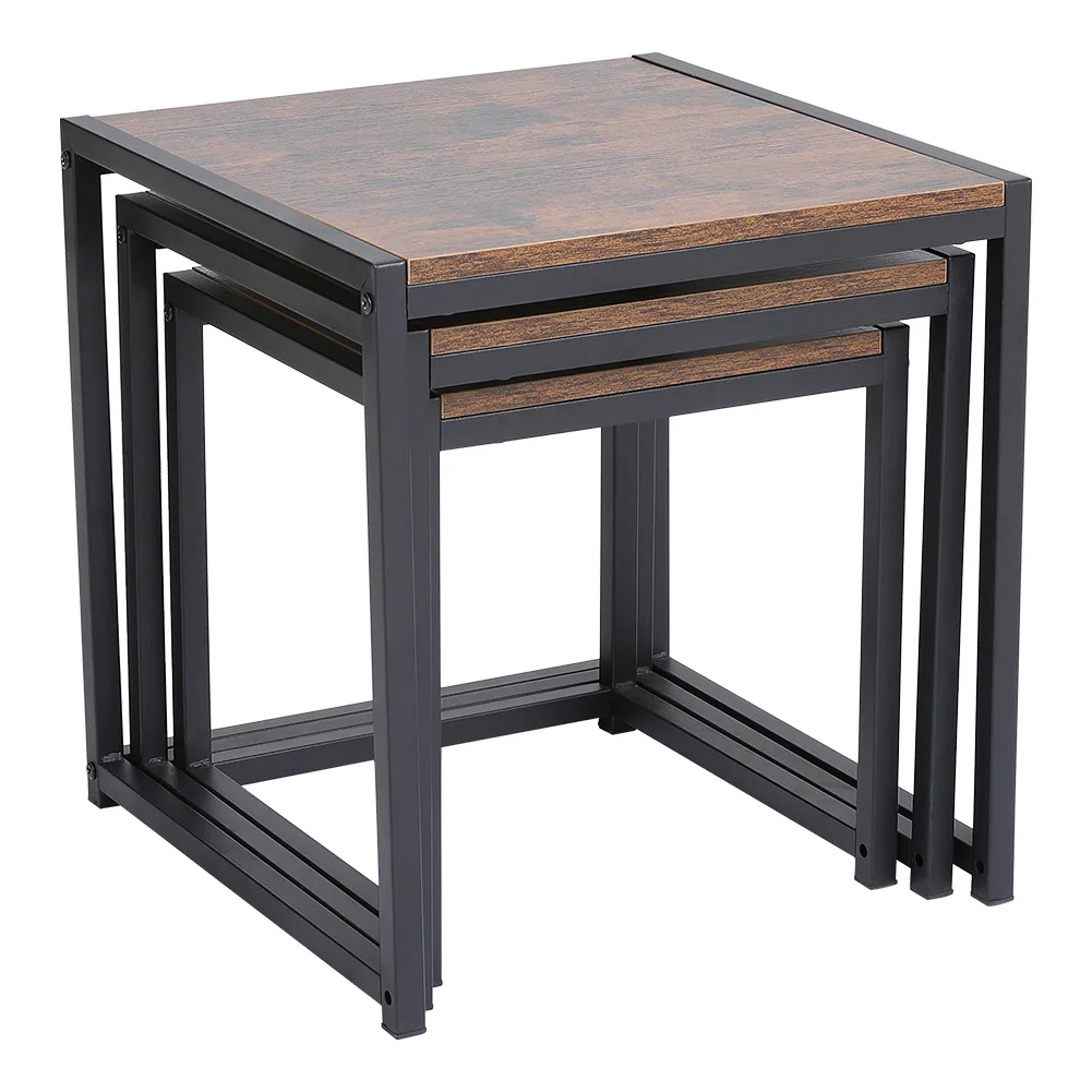 【Breeins】Industrial Style Set of 3 Square Nesting Side Tables Livingroom Home Decoration