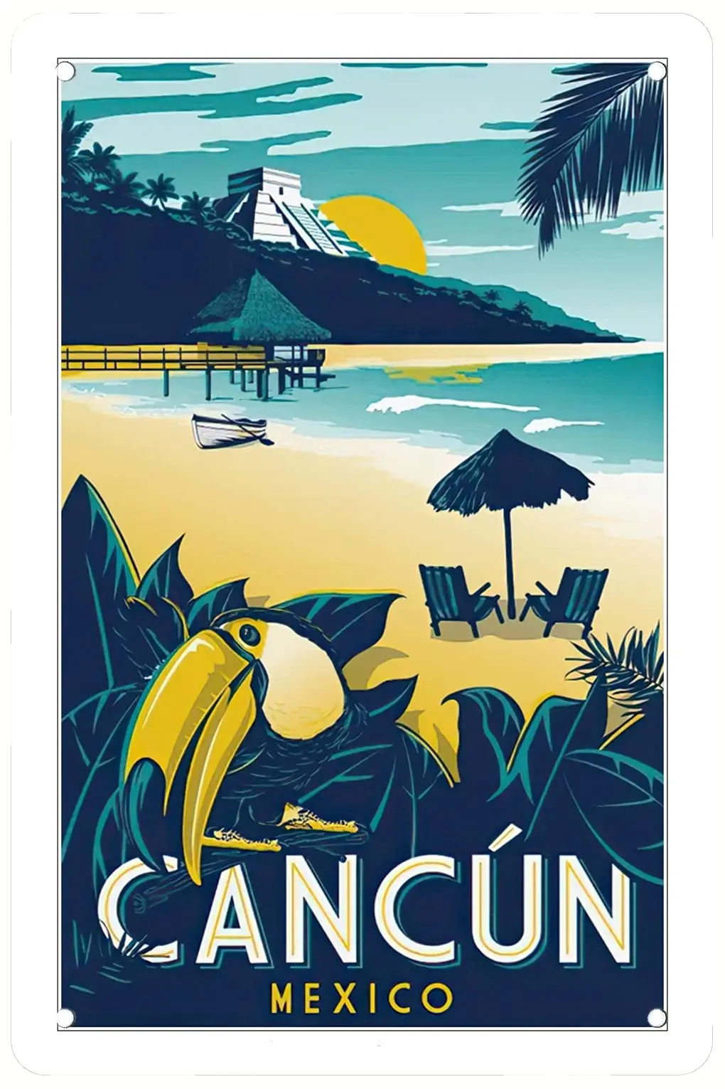 

Cancun Mexico Vintage Travel Vintage Metal Tin Sign Home Kitchen Bedroom Bar Sign Decoration Posters Tin Sign Vintage Wall Art