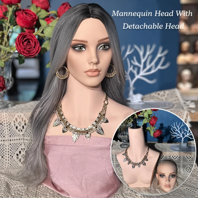 Realistic Mannequin With Detachable Head Glam Makeup Mannequin Head To Put Wigs Dummy Head For Wigs,Earrings, Necklaces Display