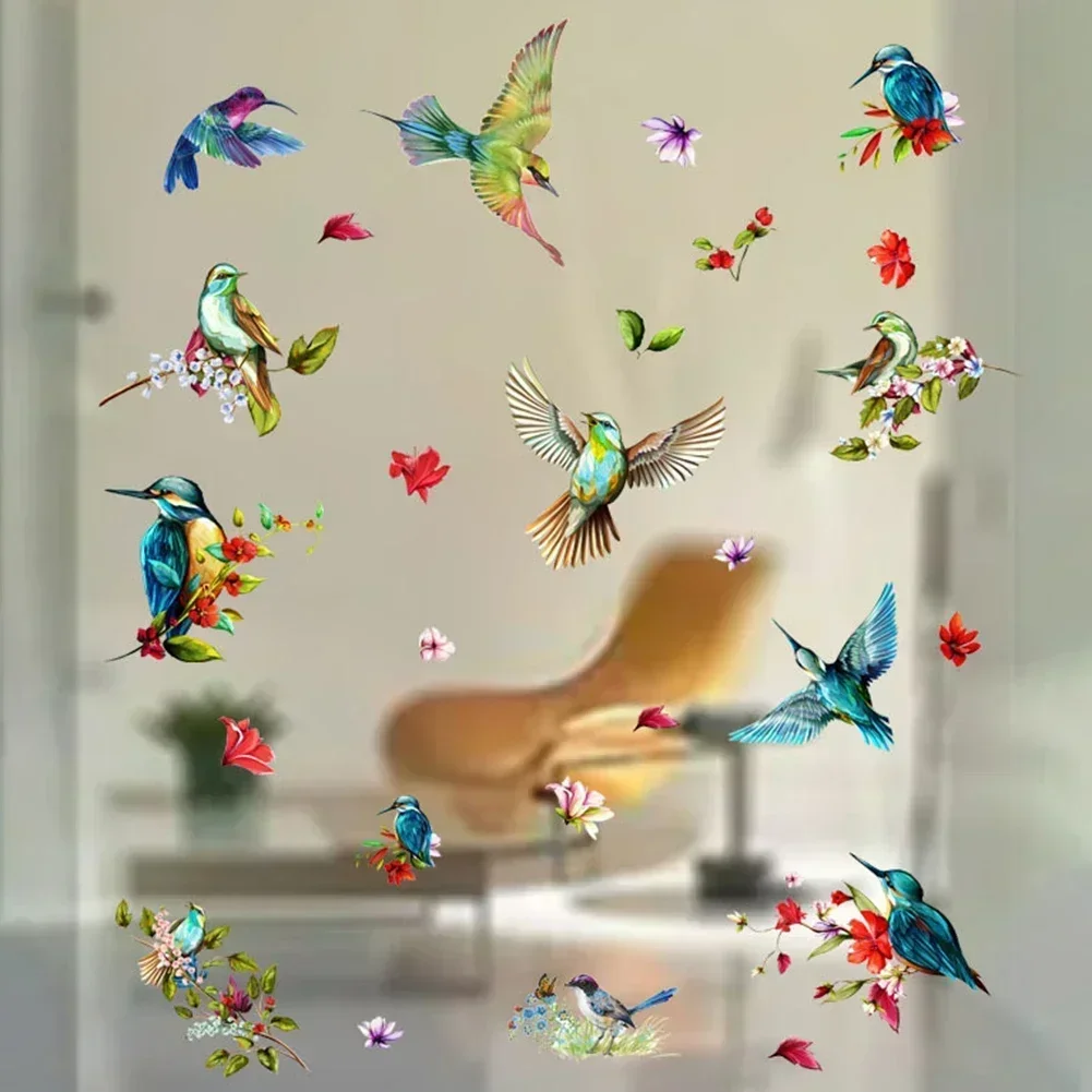 Color Hummingbird Window Cling Removable Adhesive Vinyl Sticker Glass Decal Children Bedroom Decoration Birds Wall Sticker
