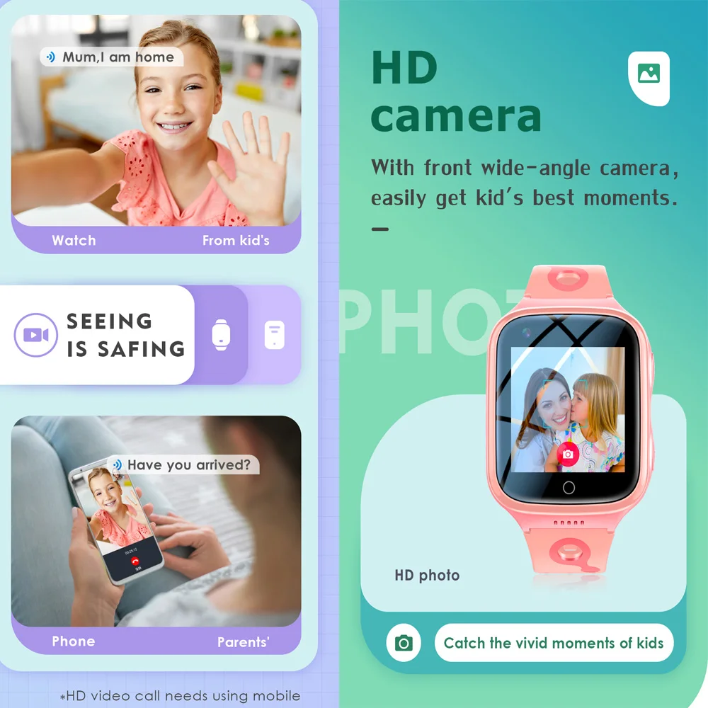 어린이 4G 스마트 워치 휴대폰, 1000mAh 대용량 배터리, 영상 통화, GPS 위치 SOS 통화 백 모니터, 어린이 선물, 스마트워치, K9