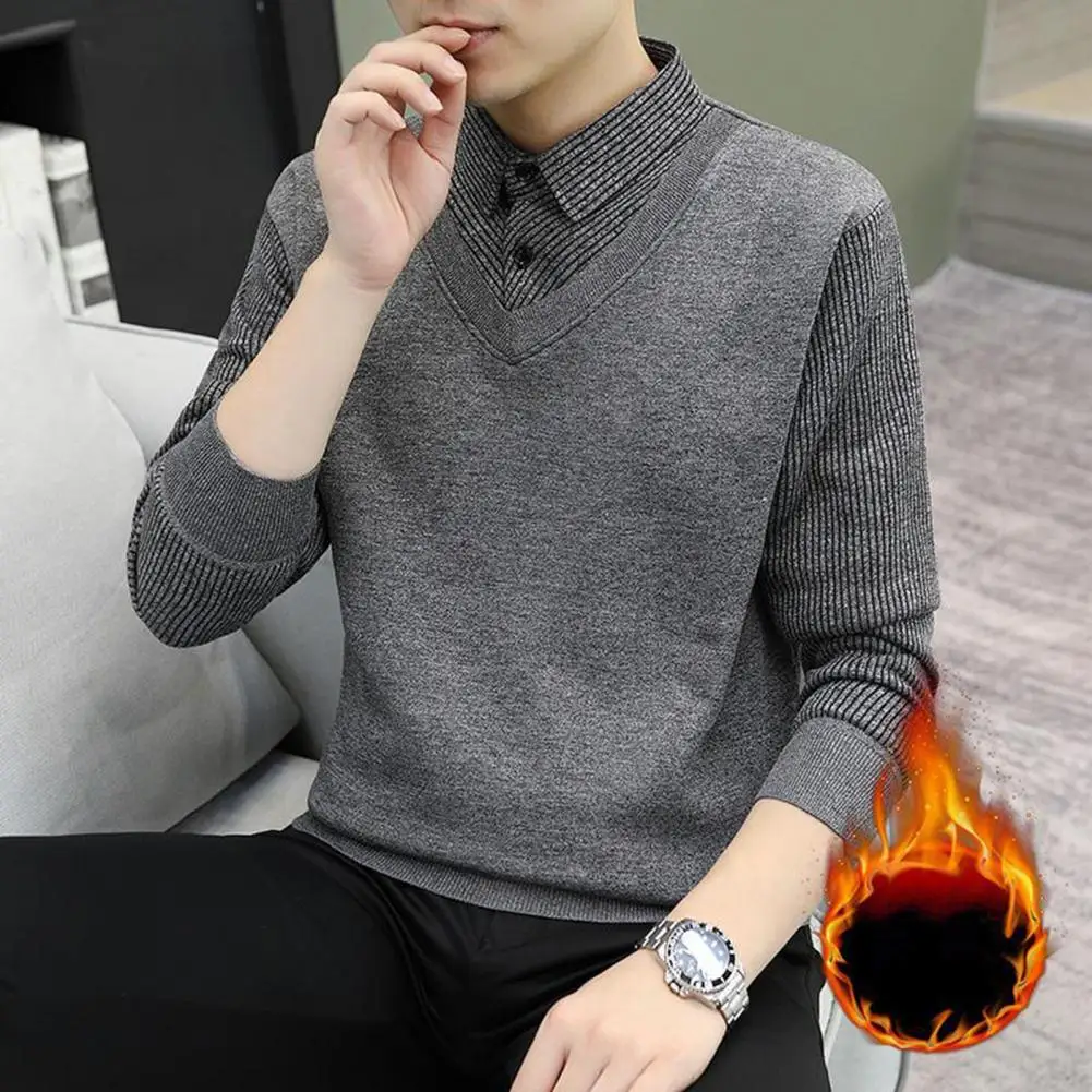 Men Winter Sweaters Twinset Shirts Business Casual Pullovers Good Quality Male Winter Warm Fake Two Sweaters Sweatercoats 4XL