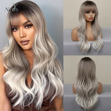 

ALAN EATON Ombre Ash Brown Blonde Synthetic Wigs with Bangs Long Natural Wave Wigs for Women Cosplay Daily Party Heat Resistant
