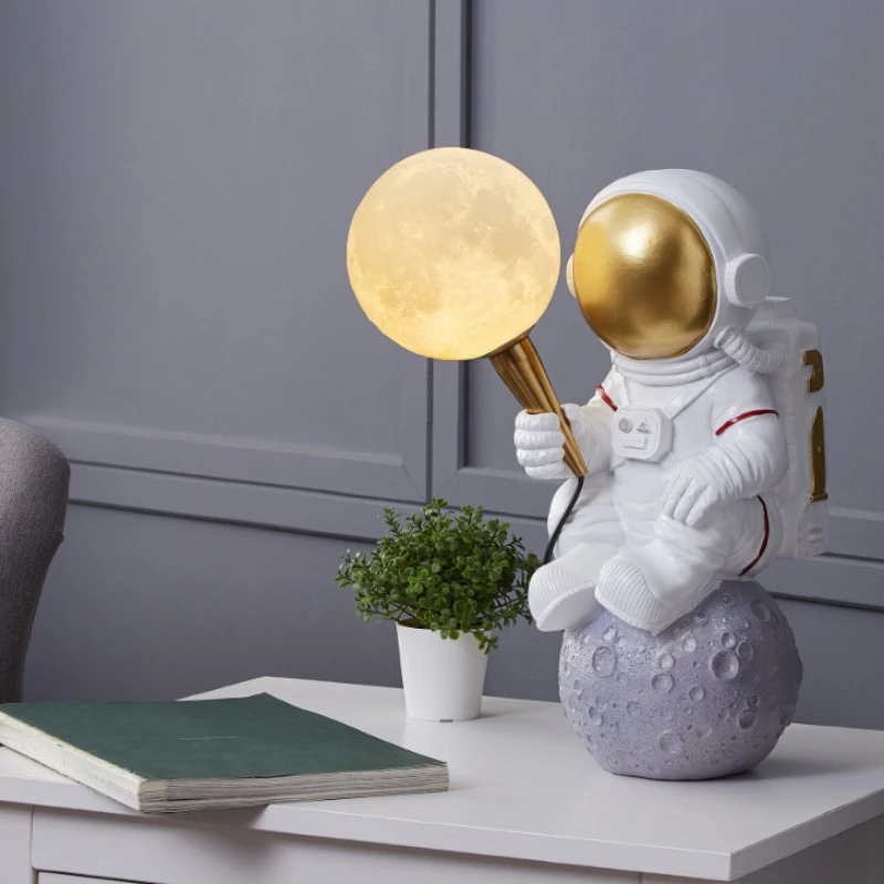 Modern Table Lamp Astronaut Wall Sconce Desk Lighting Fixture Children Room Bedroom Decor 3D Moon Spaceman Desktop Night Light 4