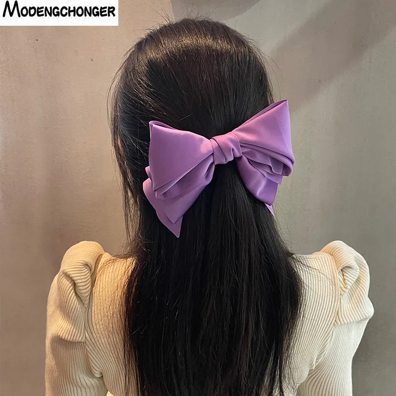 Fashion Multilayer Bowknot Streamer Hairpin Woman Girl Satin Ribbon Barrette Bow Back Head Spring Clip Headwear Hair Accessories 2pcs set satin two layers bowknot streamer hairpin big large bow hairclip for women girls spring clip fashion hair accessories