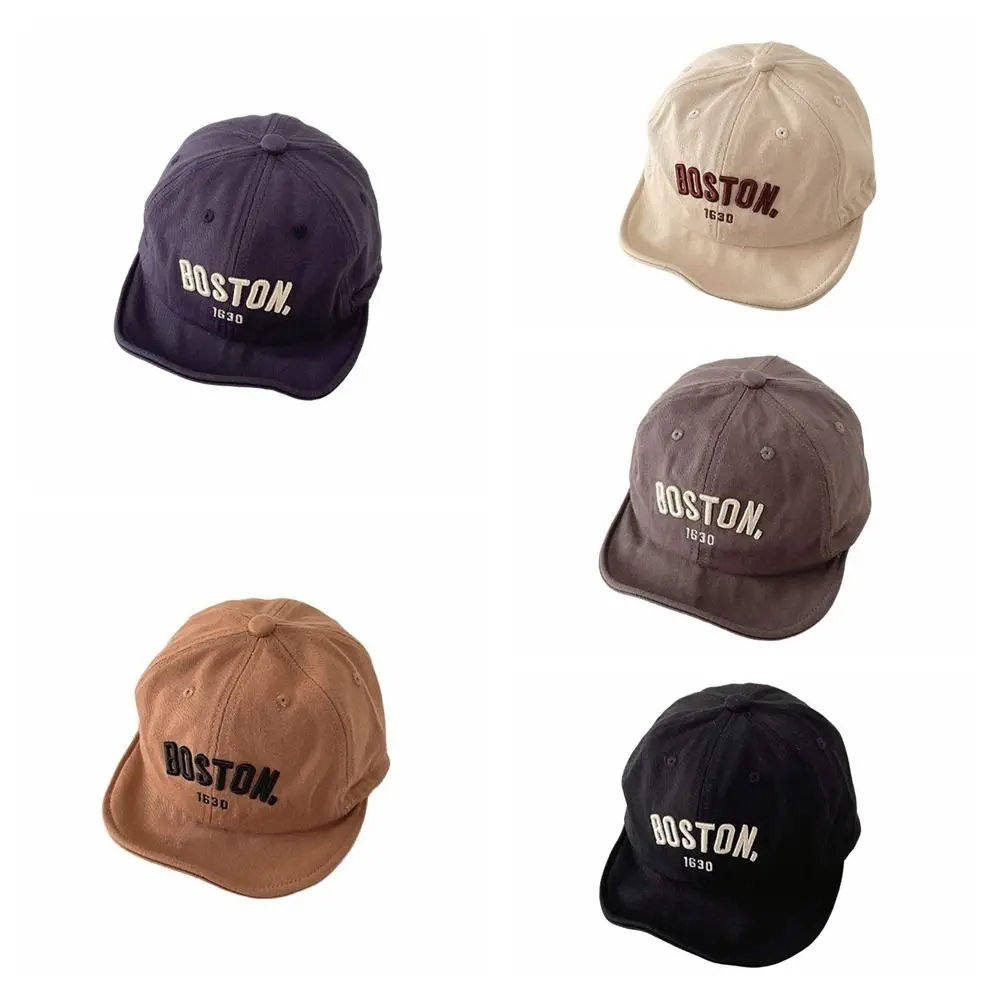 Soft Embroidery Baby Baseball Hat Solid Color Short Brim Letter Baseball Cap Cotton Korean Style Children's Sunhat Outdoor