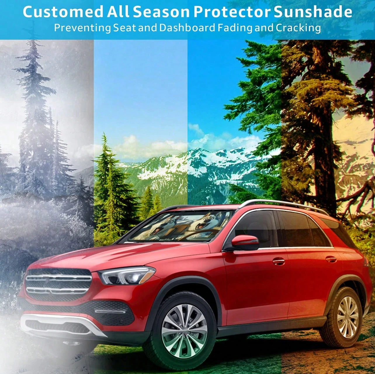UOIMAG Parasol De Coche Para Parabrisas Husky Con Estampado Familiar, Cubierta De Visera De Ventana, Rayos UV, Protector De Visera Solar, Accesorios Para Automóviles