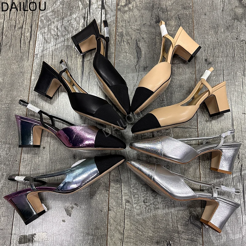 

Luxury Brand Designer Leather Chic Heeled Summer Fashion Casual High Heeled Sandals Pointed Strap Women's Sandals Mary Jane