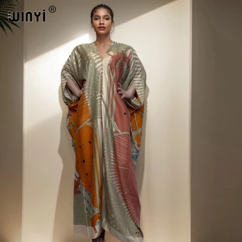 WINYI summer kaftan kuwait Women Boho print Beach Maxi Dress abaya dubai luxury abaya muslim woman dubai Fashion evening dress 1