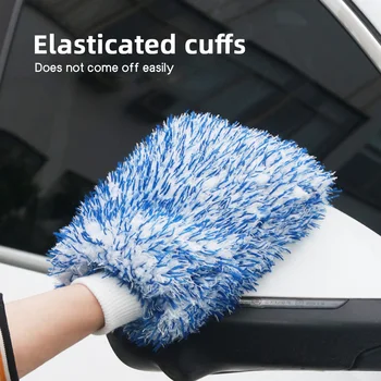 Double Sided Encrypted Plush Car Washing Gloves Fiber Plush Foldable Portable for Travel Fast Water Absorption One Wipe Clean