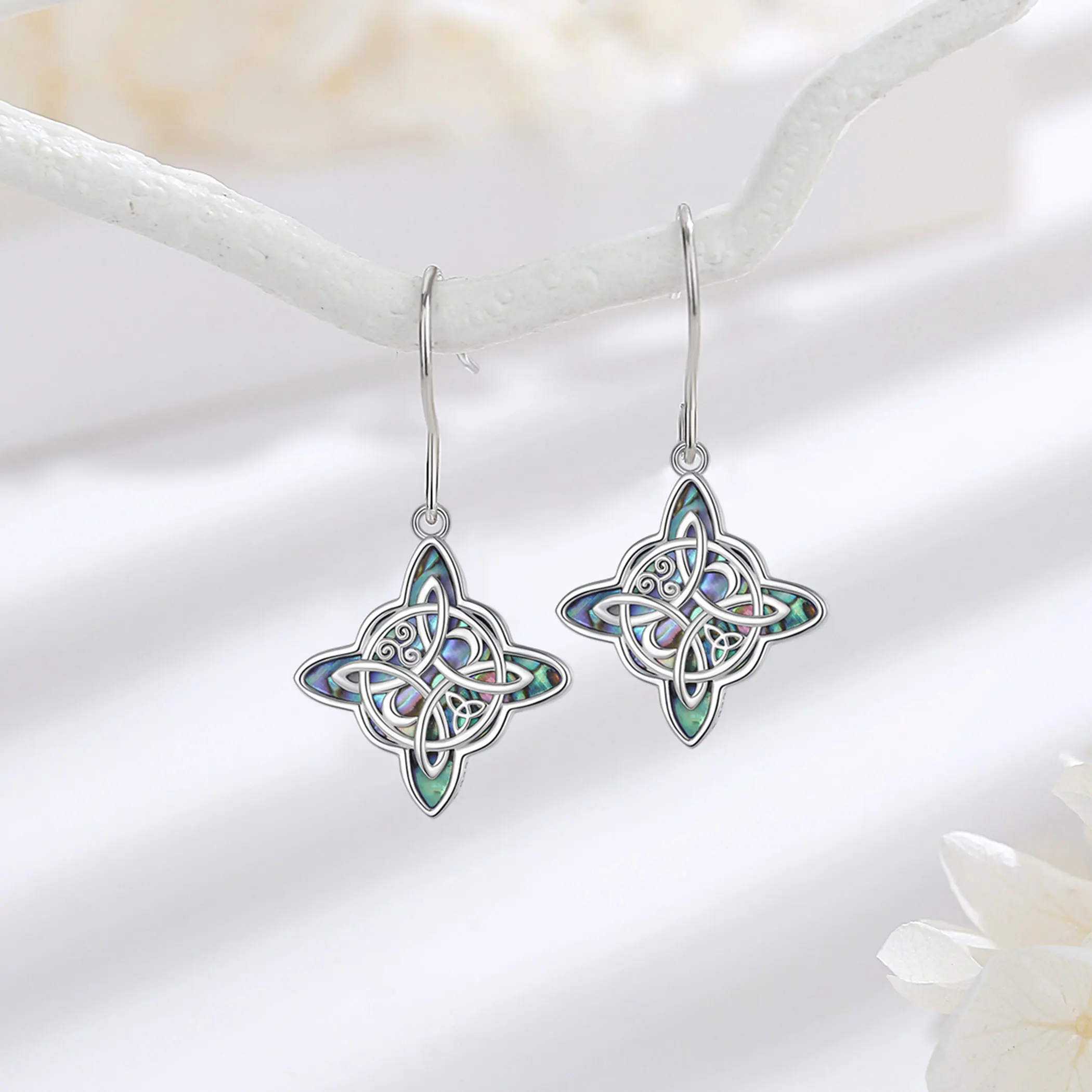 Boucles D'oreilles Noeud De Sorcière En Argent Sterling 925 Avec Différentes Pierres Naturelles, Noeud De Sorcière Celtique Style Vintage Amulette, Nudo De Bruja Celta, Argent Sterling, Pierre De Lune