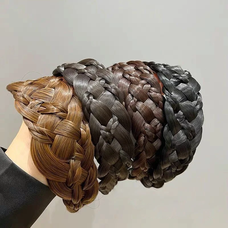 Women Wide Korean Wig Headbands Fashion Fishbone Braids Hairbands Girl Fashion Bezel Head Hoop Female Headwear Hair Accessories
