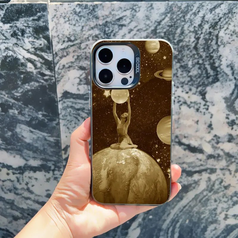 Klassische Kunst Engel Handyhülle für iPhone 15 14 Plus Pro Max 13 Mini 12 11 Pro Max Retro Sternkarte stoßfeste Laser-Rückseite – Detail 5