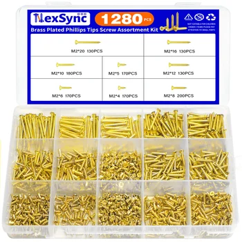 480/1280pcs Brass Plated Phillips Tips Screw Assortment Kit Fasten Links with Removable Daily Safety to Prevent Loosening