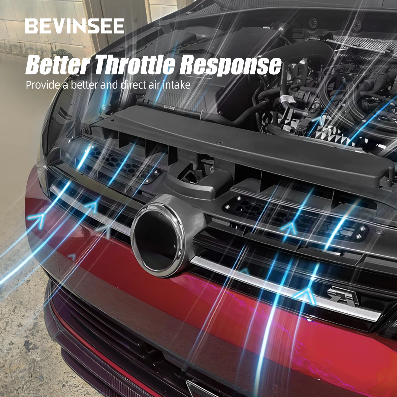 Air Intake Kit BEVINSEE Dynamic Air Inlet Scoop Kit for VW Golf MK7 MK7.5 1.4 GTI R Audi S3 8V