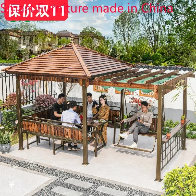 

Yuanmao Pavilion Outdoor Courtyard Solid Wood Grape Shelf Assembly Anticorrosive Wood Swing Outdoor Villa Garden Sunshade