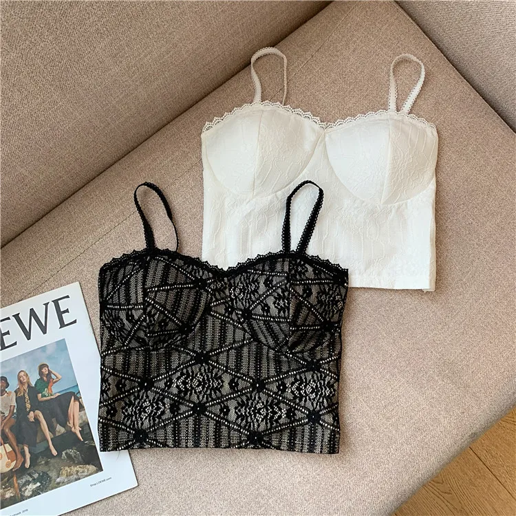 French Lace Suspender Vest Female with Chest Pad Inside Match Outside