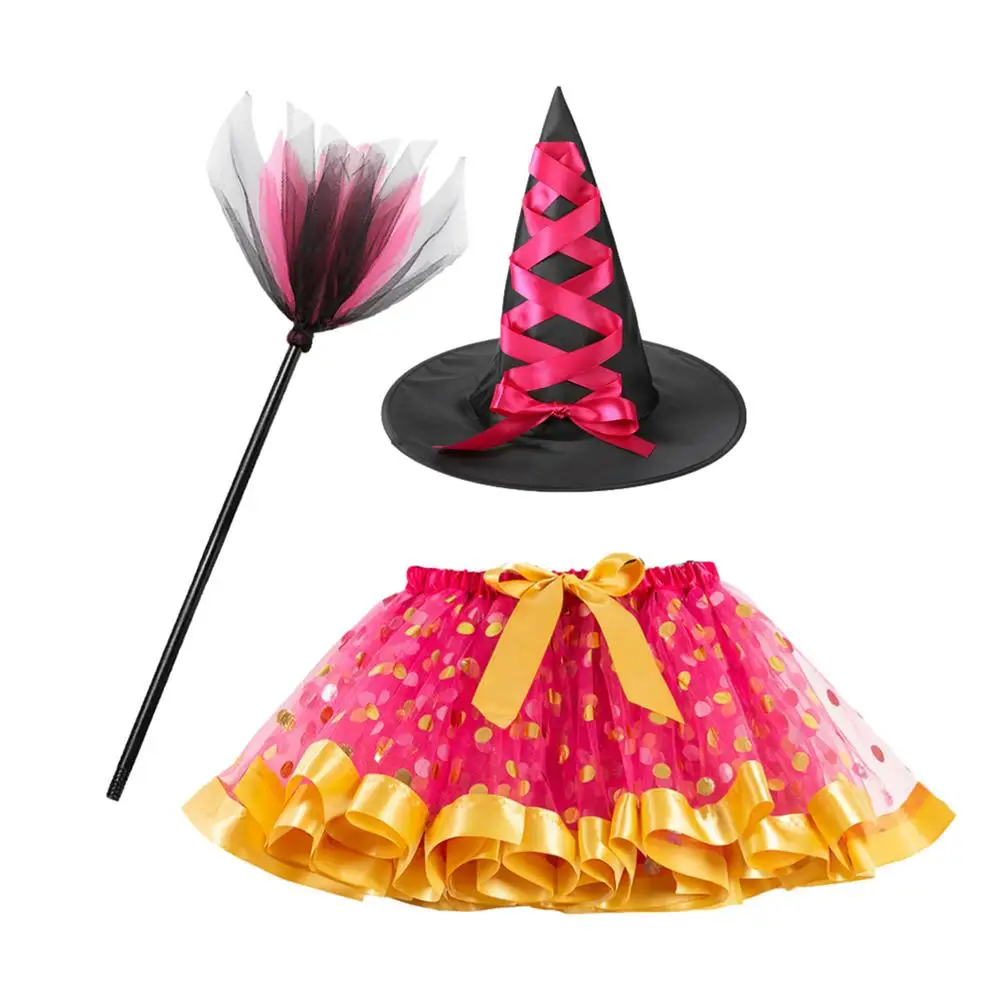 Helloween Costume De Sorcière Pour Enfant Fille, Costume D'horreur, Jupe De Sorcière Et Baguette Magique Pour Enfants, Costume De Sorcière, Costume De Sorcière, Jupe En Tulle, Accessoires De Carnaval - 11