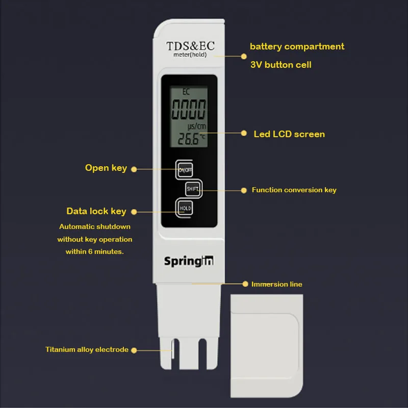 1PC 3 In 1 TDS EC Meter Temperature Tester Pen Multifunctional Digital Water Quality Tester For Water Purity TEMP PPM