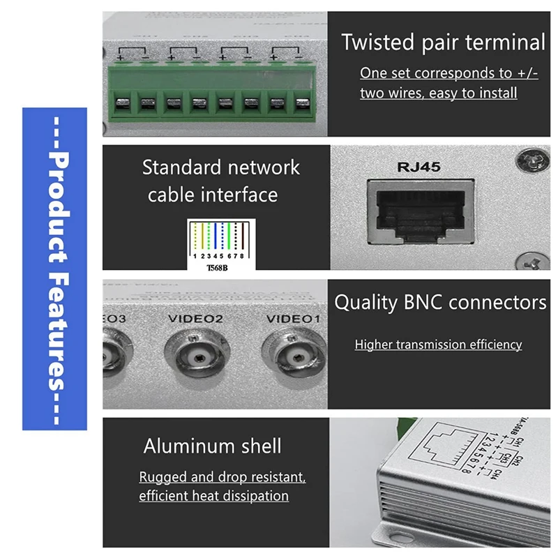 HD нú  ߷ Ʈù, 8 ä UTP ̺ ,  ۽ű, BNC-Cat5, 5E, 6 RJ45(T568B), 720P, 1080P