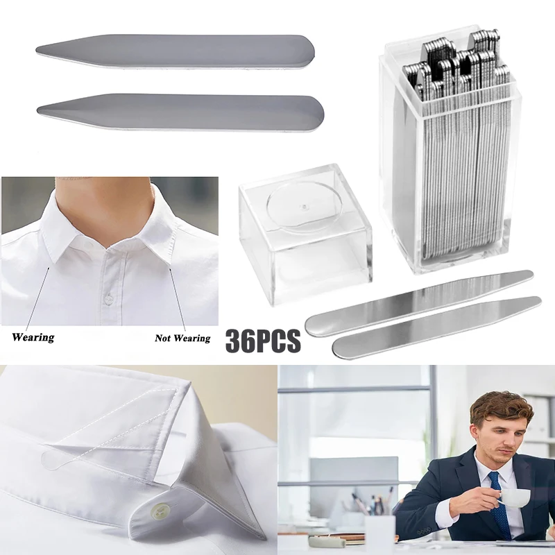 Shirt Collar Stays 36Pcs 2.2" 2.5&ldquo; 2.7" Stainless Steel Shirts Collar Stays Bones Stiffener For Mens Dress Shirt Business Party Jewelry