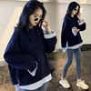 2025 Spring and Autumn Pregnant Women Fashion Style Loose Fleece Jacket Navy Blue Maternity Sweatshirts Casual Pregnancy Hoodies 5