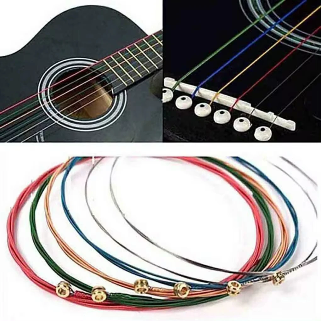 Set of 6 Acoustic Guitar Strings E-A Rainbow Colors for Folk Classical Guitar