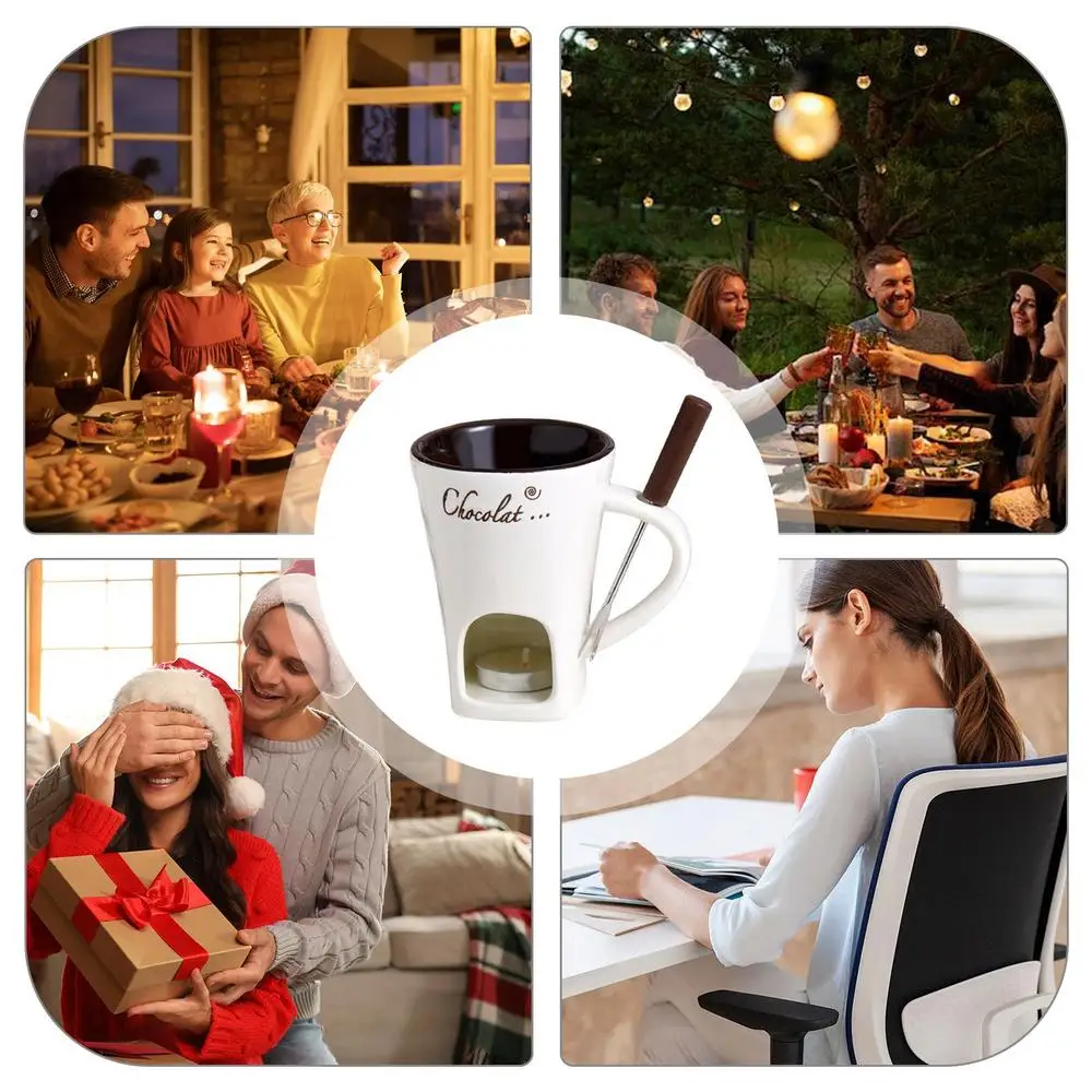 Description Picture 6 of itemMini Fondue Set with Candle and fork Ceramic Fondue Pot Cheese Chocolate Melting Hot Pot Butter Warmer Chocolate Melting Cup