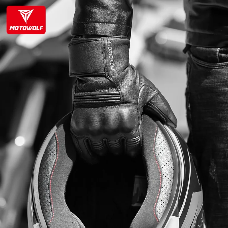 2023 Leather Waterproof Motorcycle Winter Gloves for Men Warm Thermal Guantes  Moto Invierno Hombre Impermeable Gant