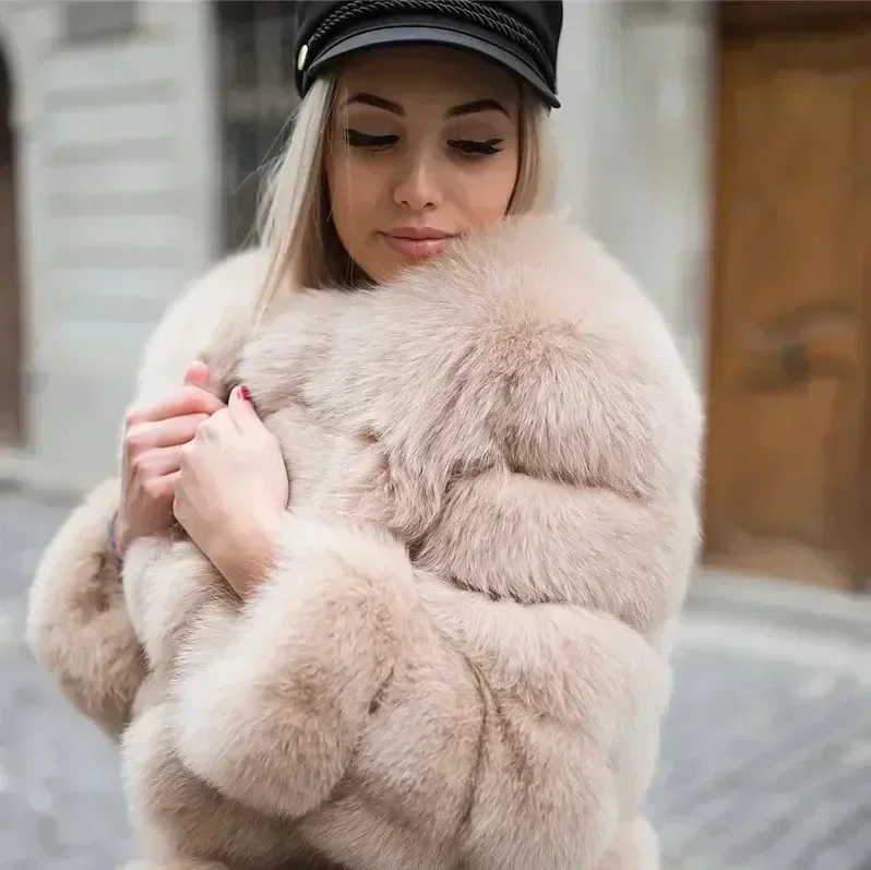 NEW European and American Fur Coat Imitation Fox Fur Splicing Winter Coat Thickened Warm Long Sleeve Short Fur Coat in Stock 4