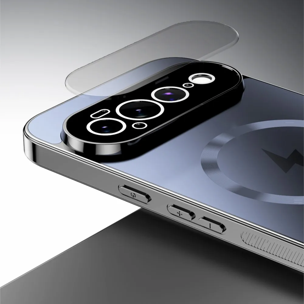 Luxury Straight Edge Magnetic Plating Case with Magsafe Flash Charge Cover