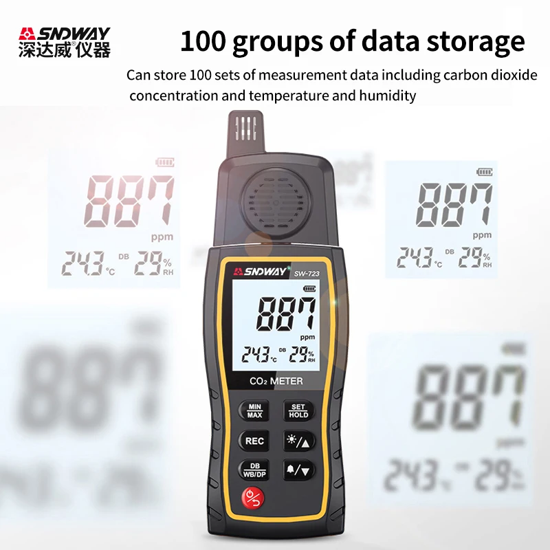SNDWAY SW-723 가스 감지기 이산화탄소 모니터 알람 9999 PPM 센서, 전문 이산화탄소 테스터 장치, CO2 계량기