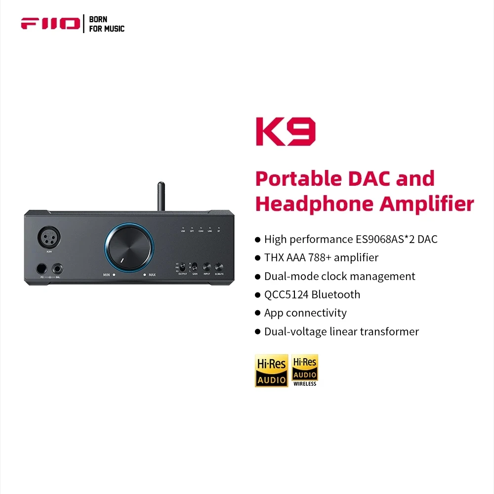 (Exploration in stock) FiiO K9 Desktop Headphone Amplifier AMP USB ES9068AS*2 DAC Bluetooth HiFi Audio THX AAA 788+ LDAC DSD512