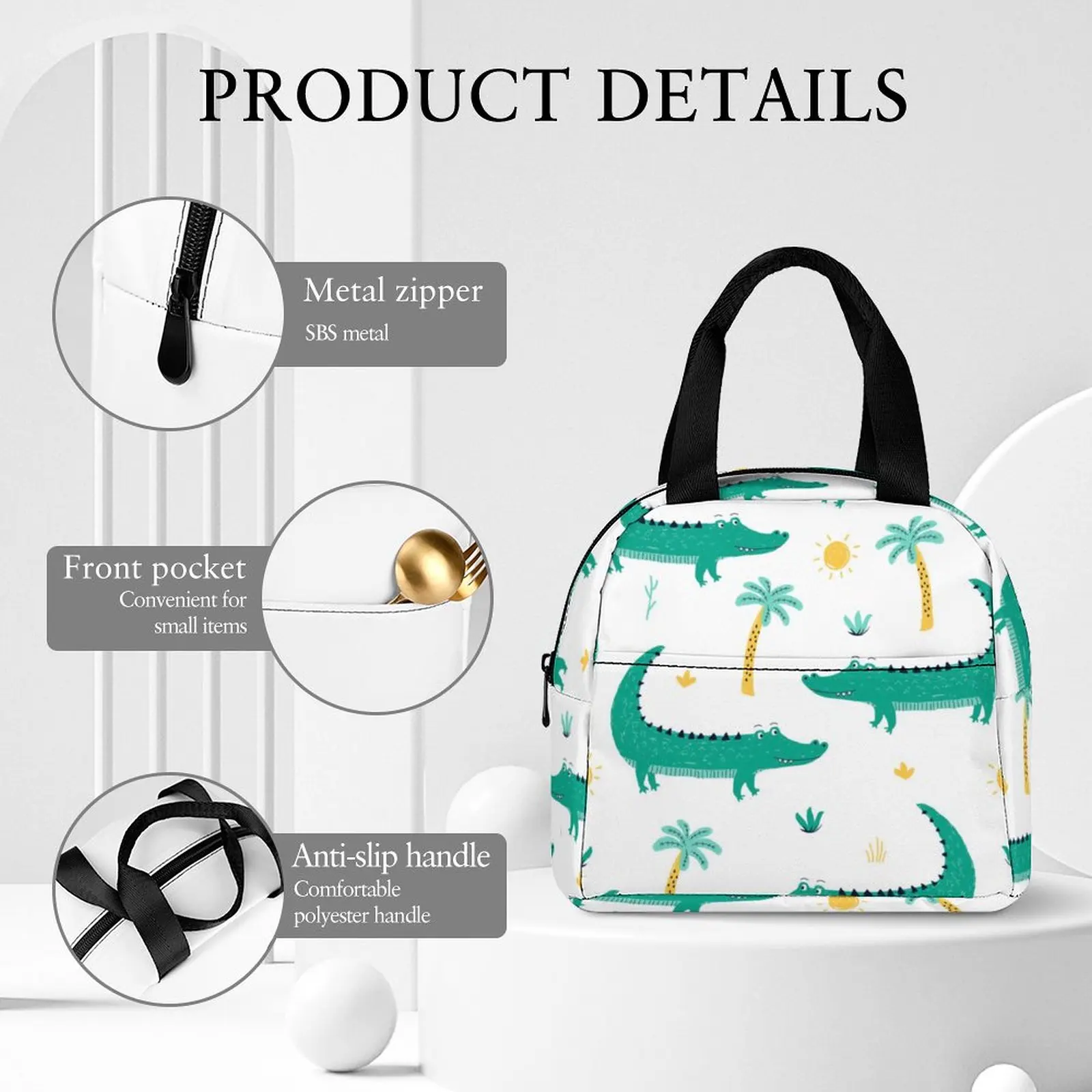 Custom Pattern Tote Lunch Bags for Women Cartoon Dinosaur Print Portable Meal Bag Picnic Travel Breakfast Box Office Work School