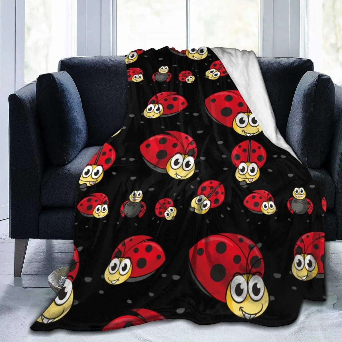 

3D Funny Red Ladybug Throw Blanket for Kids Baby Soft Fleece Blanket for Adults Lightweight Warm Comfortable Blanket 80x60 Inch