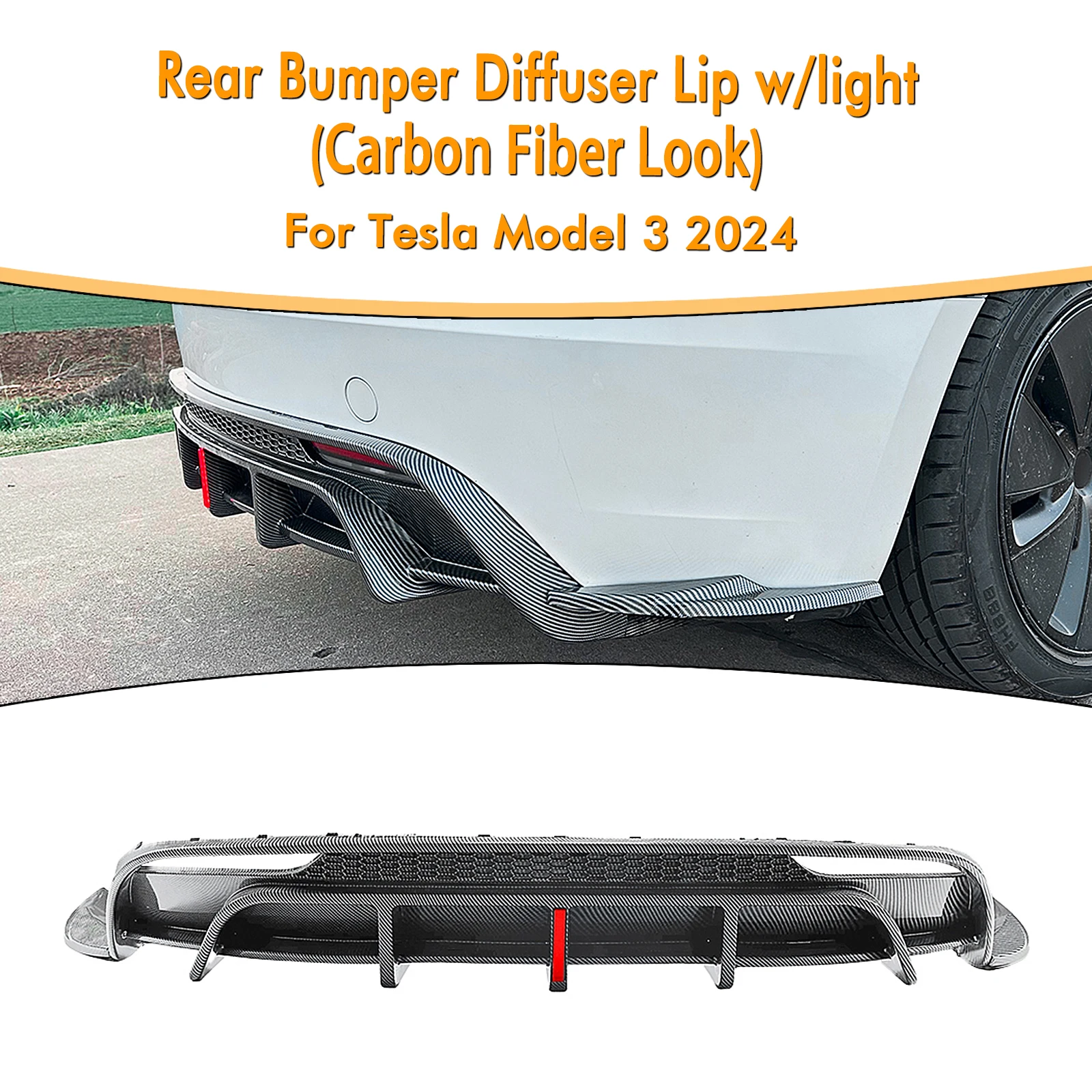 

Диффузор для заднего бампера Tesla Model 3 2024 +, углеродное волокно, внешний вид/блеск, черный разделитель для ботинка, защита кронштейна