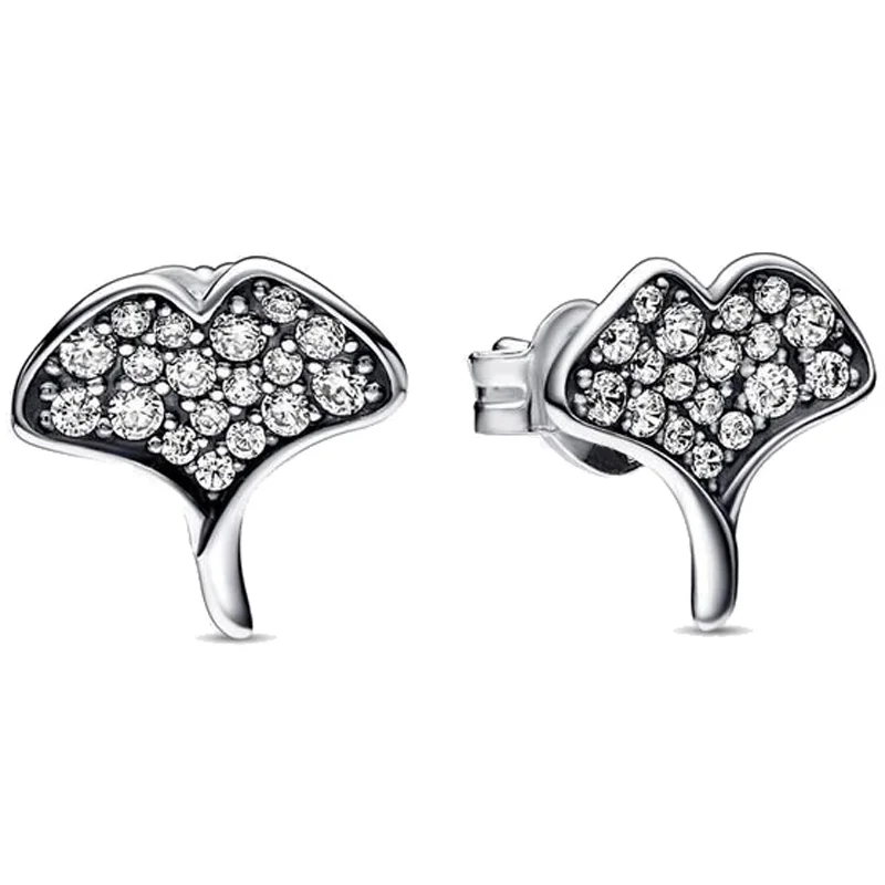 

New Gingko Leaf Sparkling With Zirconia Studs Earrings For Women 925 Sterling Silver Earring Gift Europe Diy Jewelry