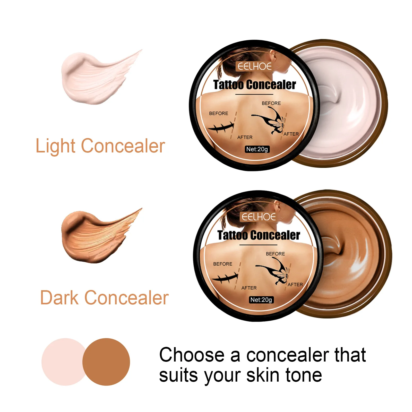 EELHOE Tattoo Concealer Cover Scar Birthmarks Spots Hide Blemish Skin Brighten Long Lasting Cover Waterproof Concealer Cream 5