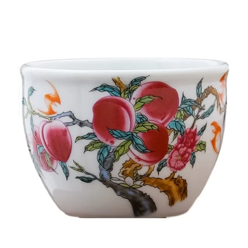 Retro Blue and White Nine Peach Cup Tiger Tea Cup Ceramic Master Tea Cup Household White Porcelain Tea Set Handmade Teacup