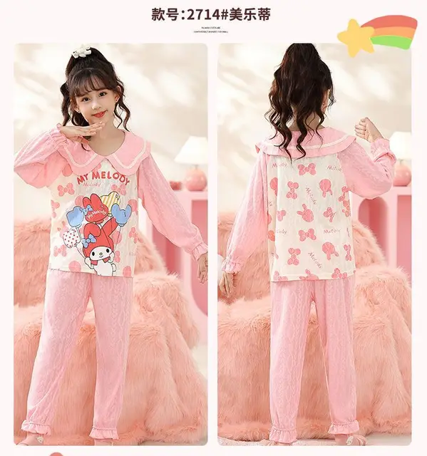 Sanrio Hello Kitty Girls Pajamas Cinnamoroll Cotton Nightwear Sleepwear  Anime Cute Long Sleeve Spring Autumn Children's Homewear 