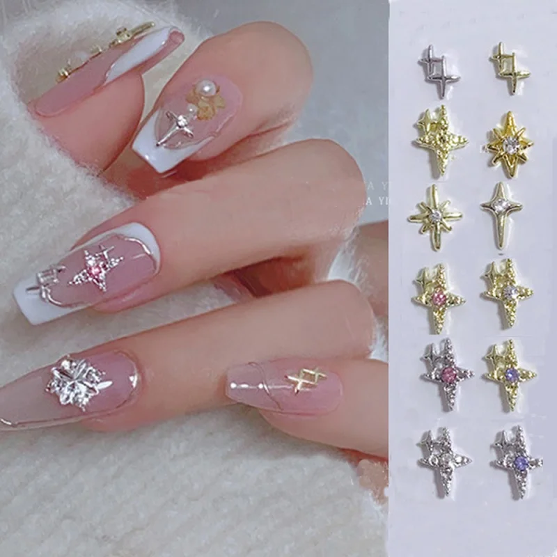 10Pcs Diamond Stars Nail Art Charms 3D Gold Silver Cross Star Gems Crystals  Nail Decoration Luxury DIY Manicure Accessories - AliExpress