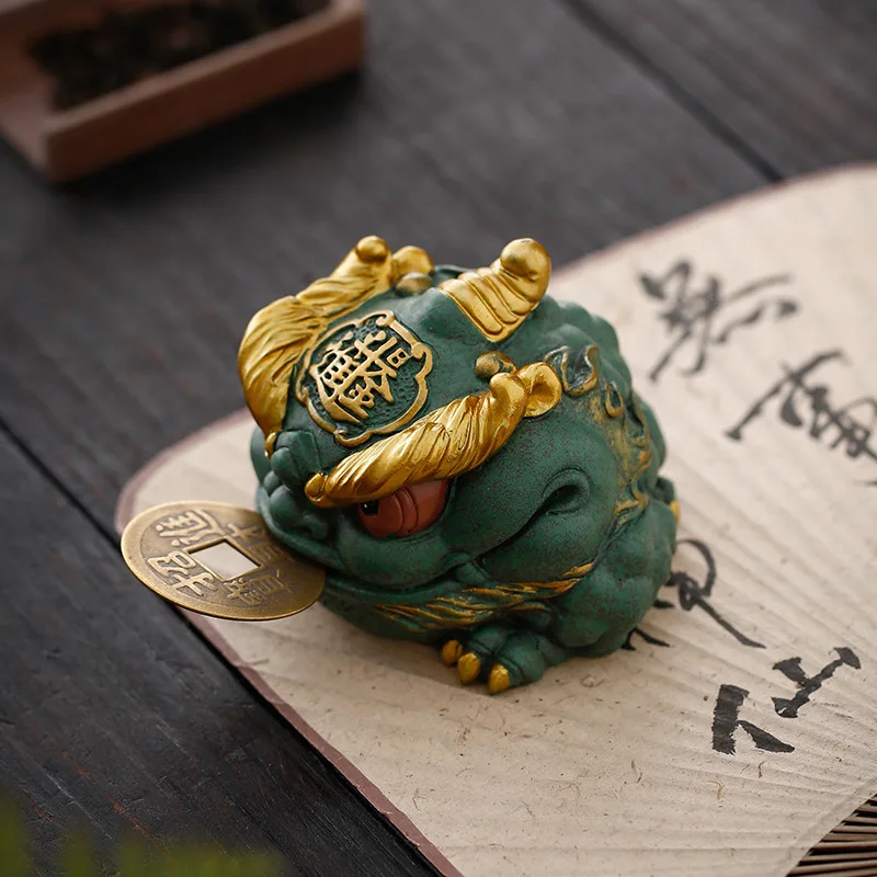

New Chinese Style Fortune Golden Toad Boutique High-Grade Ornaments Creative Colorful Golden Rich Flow Oil Home Living Room Desk