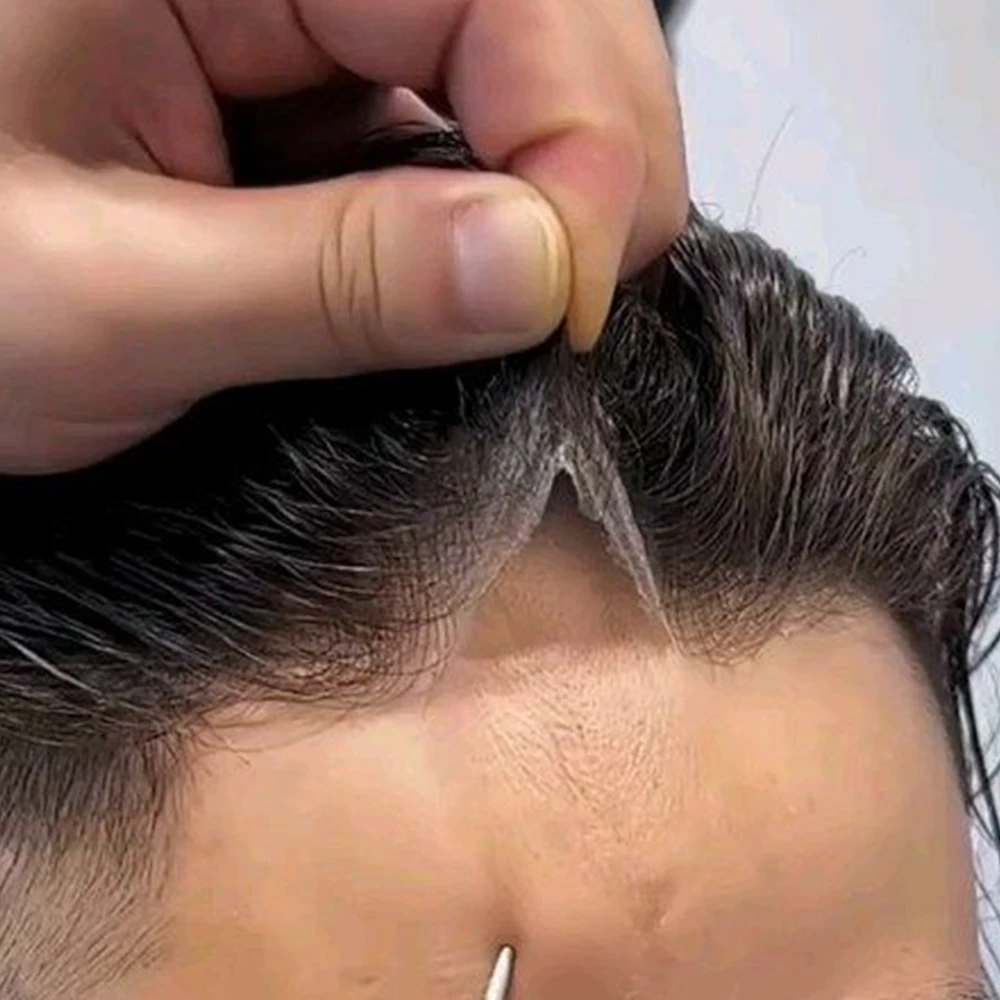 Protesi Capillare Naturale 90% Densità Sistema Super Sottile 0.02mm Base in Pelle Parrucchino Invisibile con Attaccatura Naturale Capelli Umani Toupee da Uomo