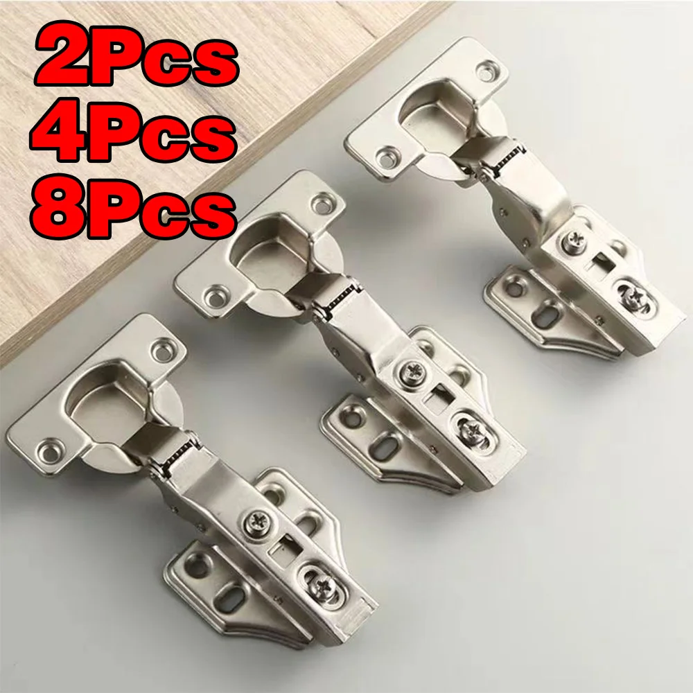 2-8 Pcs 스테인레스 스틸 캐비닛 도어 경첩 유압 댐퍼 버퍼 소프트 닫기 조용한 옷장 도어 나사가있는 숨겨진 경첩
