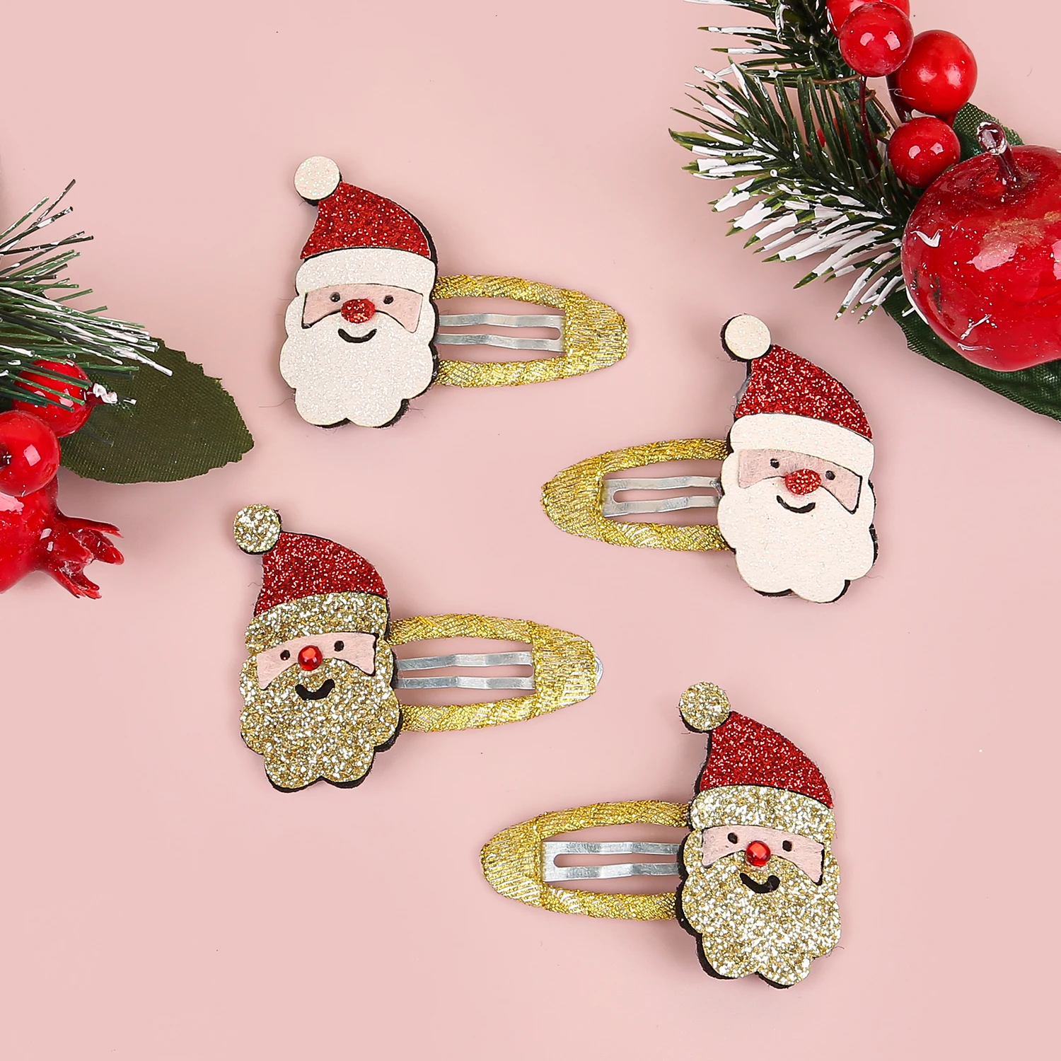4/12 Stücke Mädchen Weihnachten Haarspangen Glitter BB Haarnadel Cartoon Haarspange Weihnachtsmann Haarspange Clips für Kinder Haarschmuck – Detail 11
